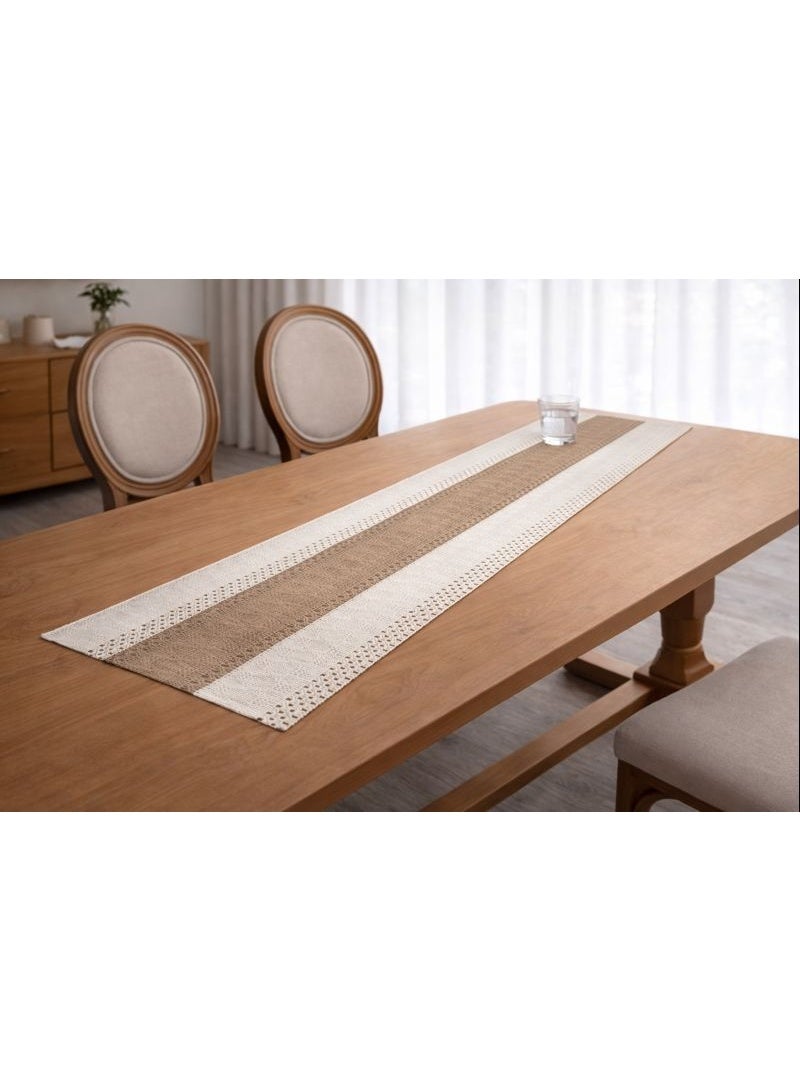 Home Care Boho Jute Table Runner Natural Beige & White Dining Table Decor - Image 1